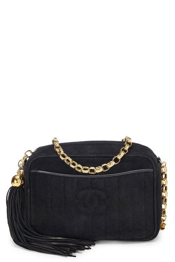 CHANEL,  Black Vertical Suede Pocket Camera Bag Mini, Black
