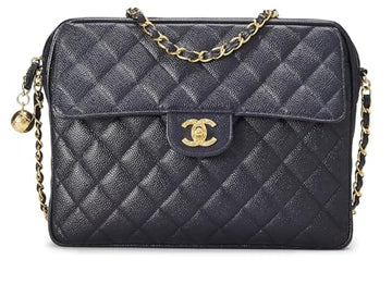 Chanel,  Navy Quilted Caviar Pocket Camera Bag Large, Navy