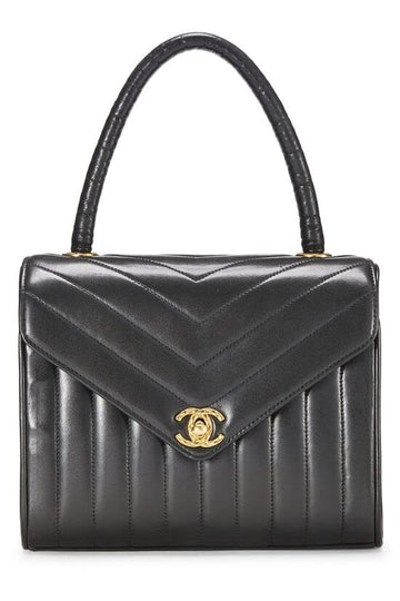 CHANEL,  Black Chevron Lambskin Top Handle Bag, Black
