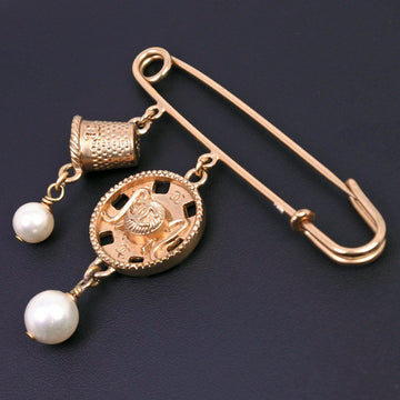 CHANEL Brooch Plated Gold, Faux Pearl gold COCO Mark Women Used
