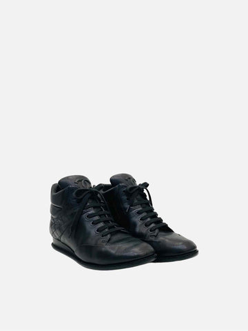 CHANEL High Top Black Quilted Sneakers