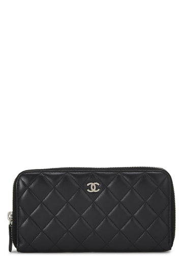 Chanel,  Black Quilted Lambskin Zip Around Wallet, Black