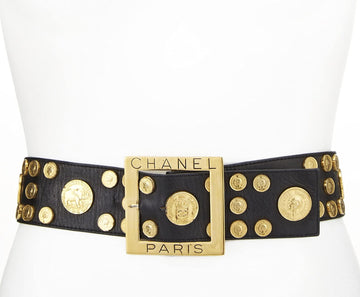Chanel,  Black Coin Embellished Leather Belt 70, Black