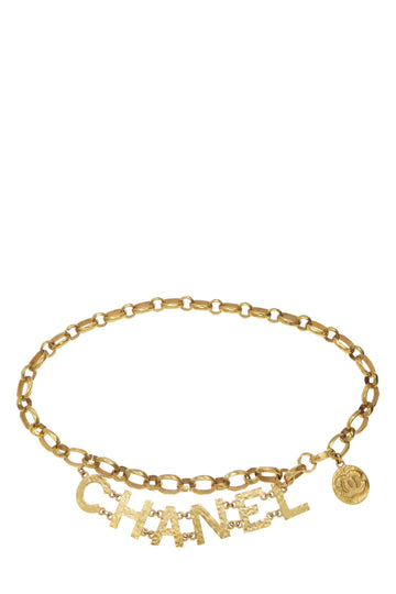Chanel,  Gold Hammered Logo Chain Belt, Gold