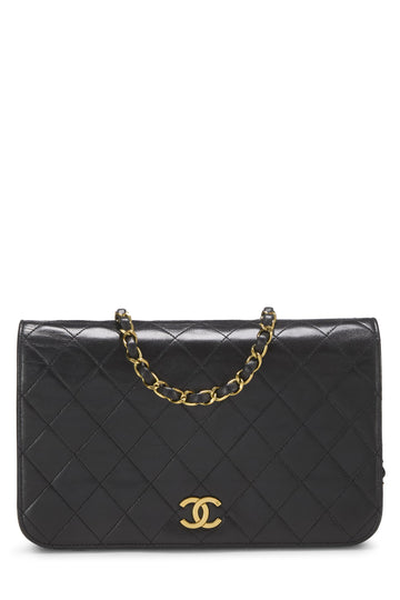 Chanel,  Black Quilted Lambskin Snap Full Flap Small, Black