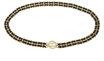 Chanel,  Gold & Black Leather Sunburst Double Chain Belt, Black
