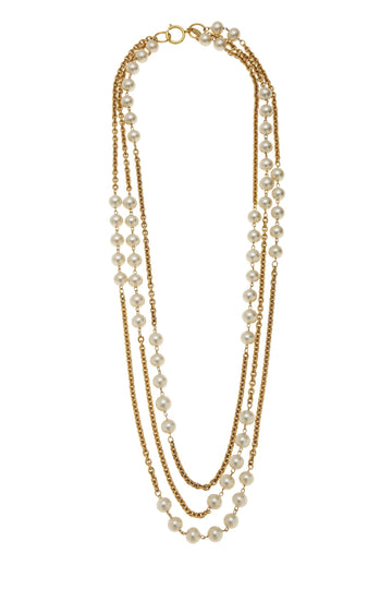 Chanel,  Gold & Faux Pearl Necklace XL, Gold