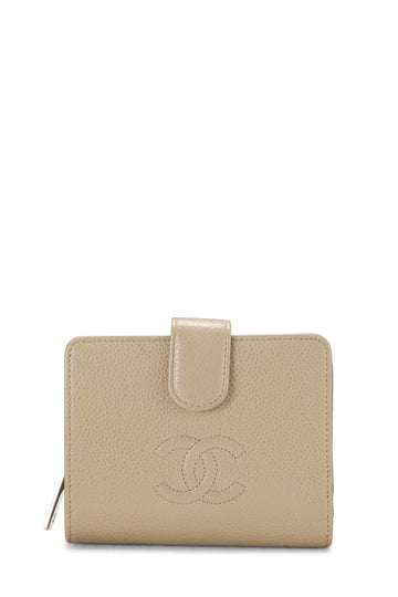 Chanel,  Beige Caviar Timeless 'CC' Compact Wallet, Beige