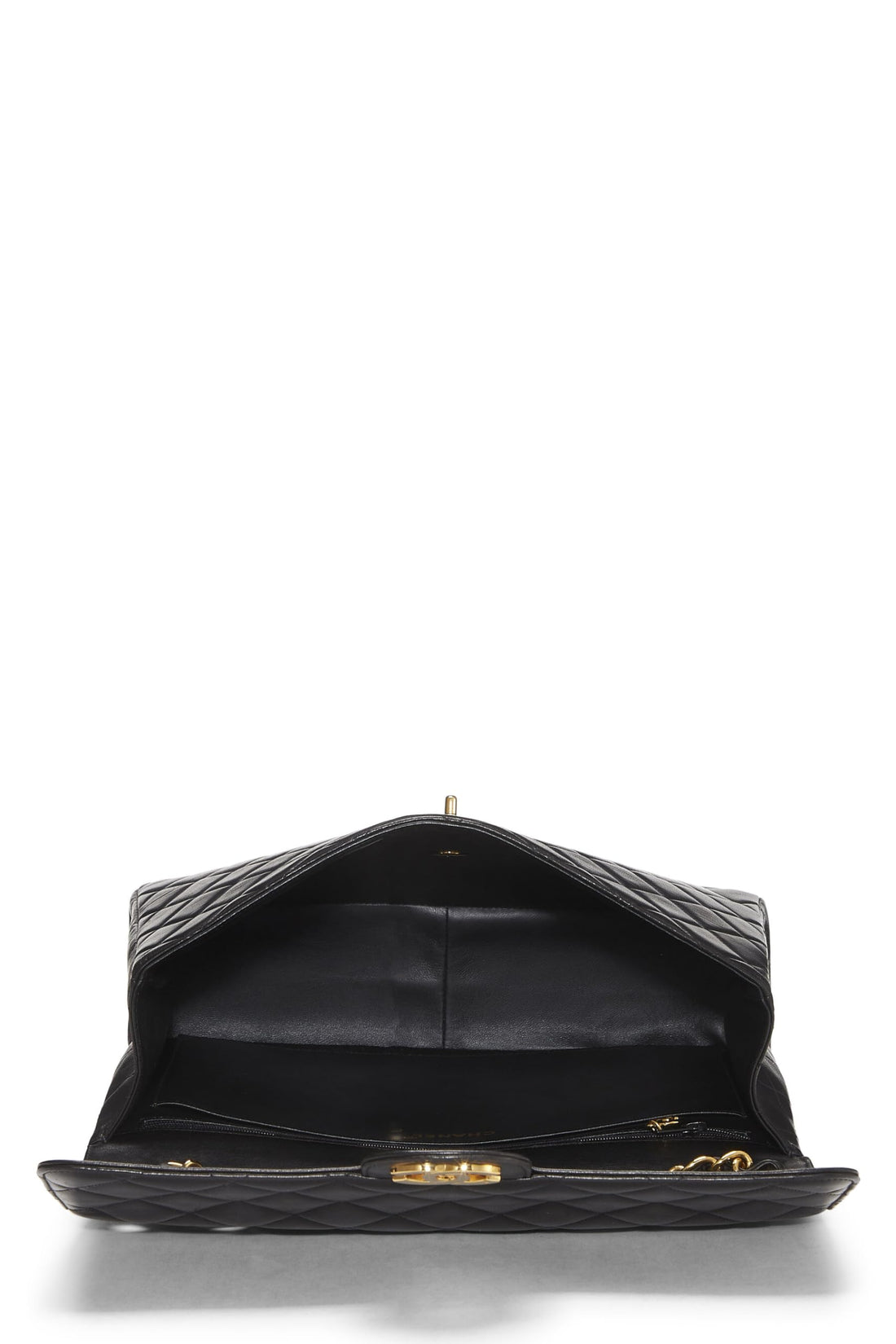 Chanel,  Black Quilted Lambskin Half Flap Jumbo, Black