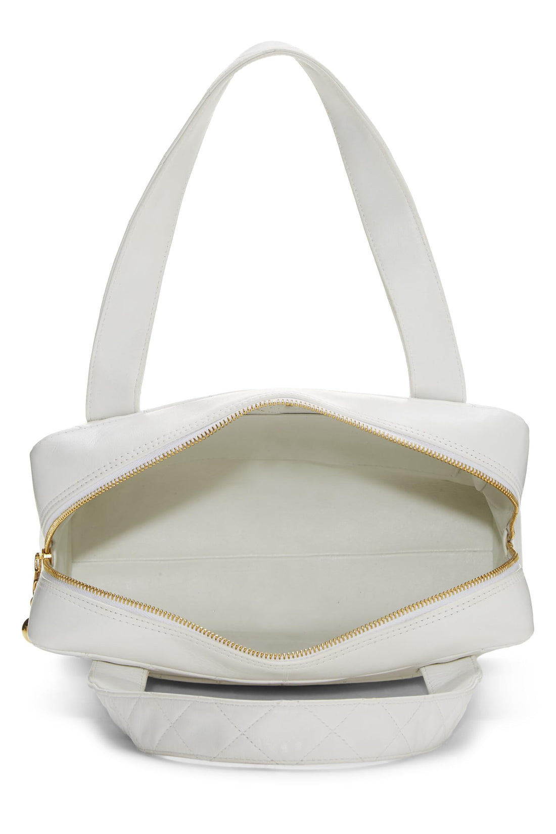 Chanel,  White Quilted Lambskin Top Handle Tote Mini, White