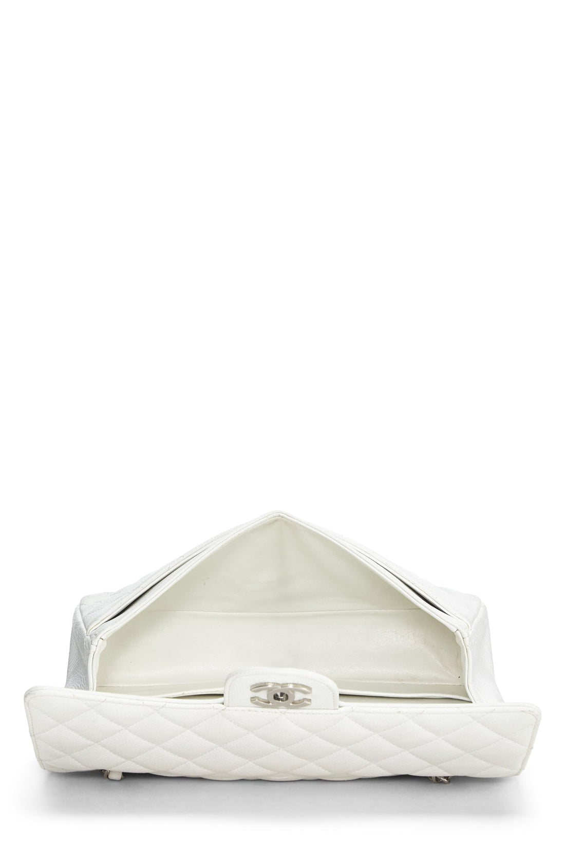 Chanel,  White Quilted Caviar Classic Double Flap Medium, White