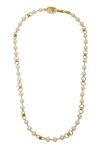 Chanel,  Gold & Faux Pearl Necklace, Gold