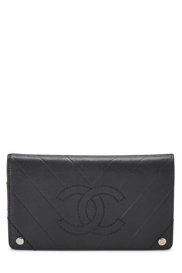 Chanel,  Black Chevron Calfskin Wallet, Black
