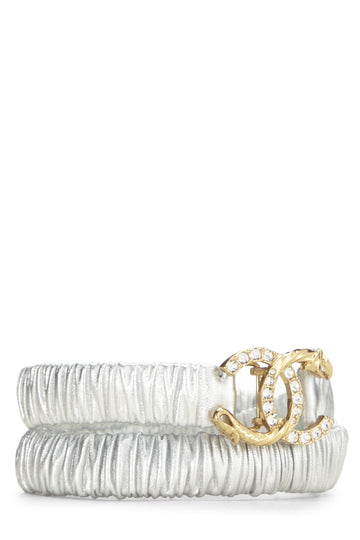 Chanel,  Silver Leather & Crystal 'CC' Belt, Silver