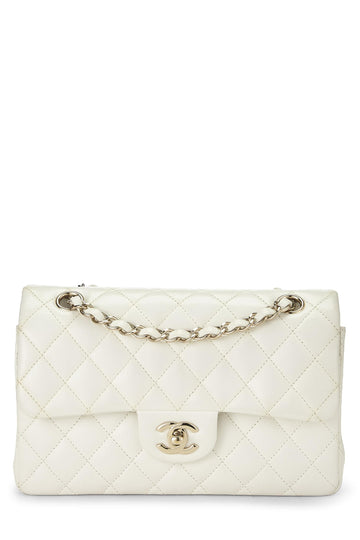 Chanel,  White Quilted Caviar Classic Double Flap Small, White