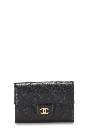 Chanel,  Black Quilted Caviar 'CC' Card Holder, Black