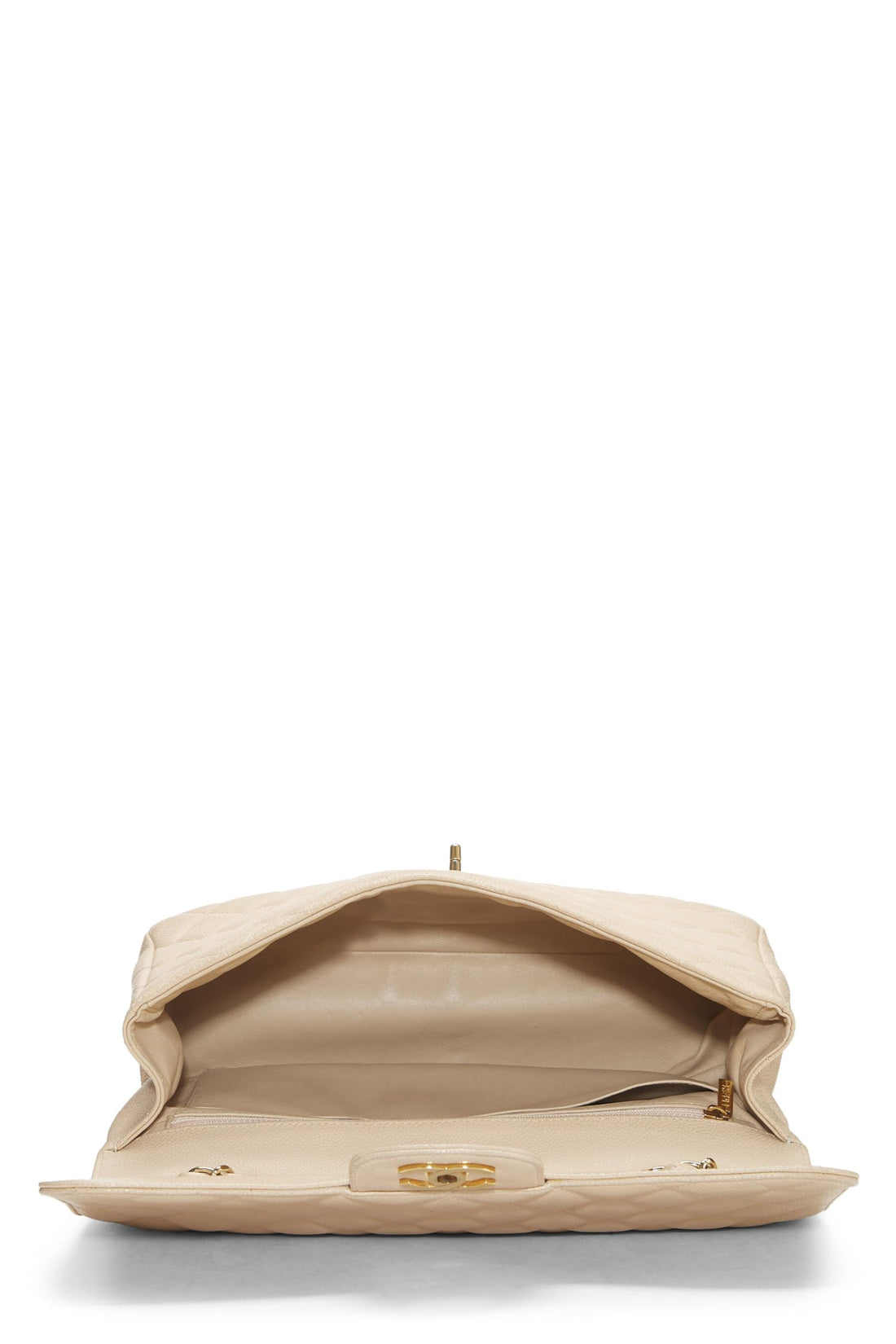 Chanel,  Beige Quilted Caviar New Classic Flap Jumbo, Beige