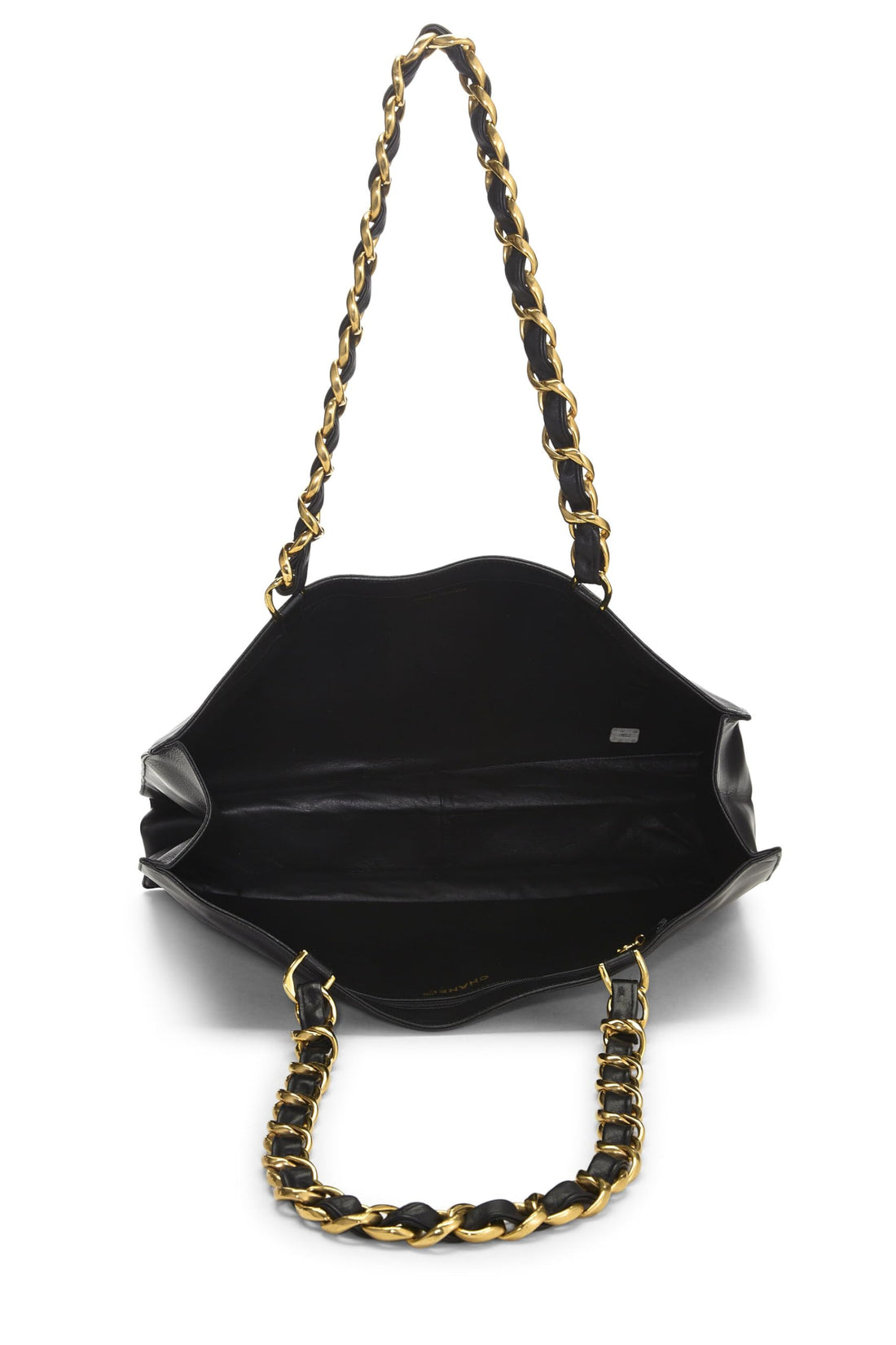 Chanel,  Black Lambskin Flat Chain Handle Tote Medium, Black