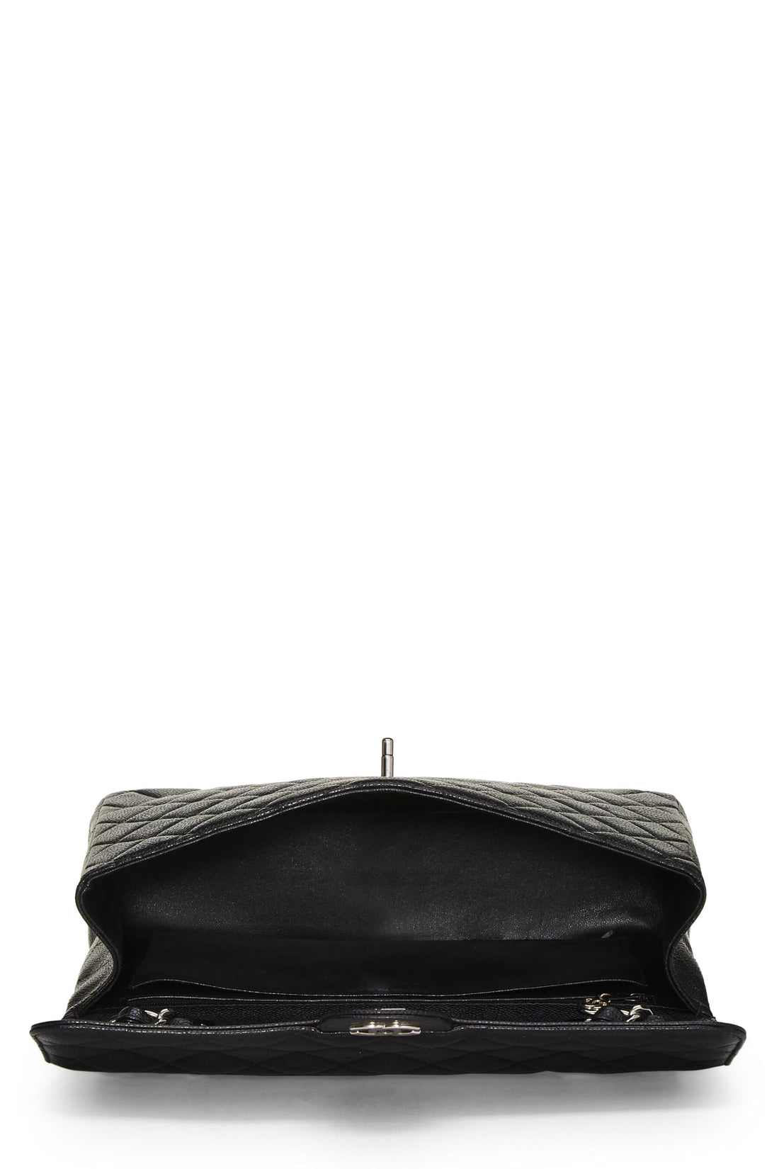 Chanel,  Black Quilted Caviar Half Flap Jumbo, Black