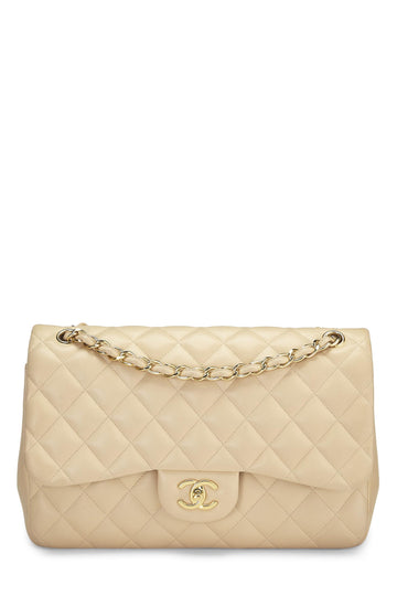 Chanel,  Beige Quilted Lambskin New Classic Double Flap Jumbo, Beige