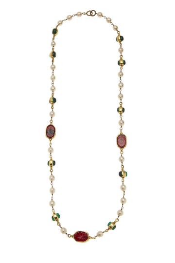 Chanel,  Multicolor Gripoix & Faux Pearl Necklace, Gold