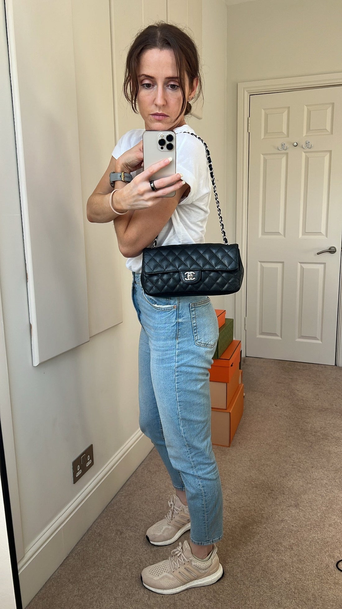 Chanel East West Flap in Black Caviar Silver Hardware