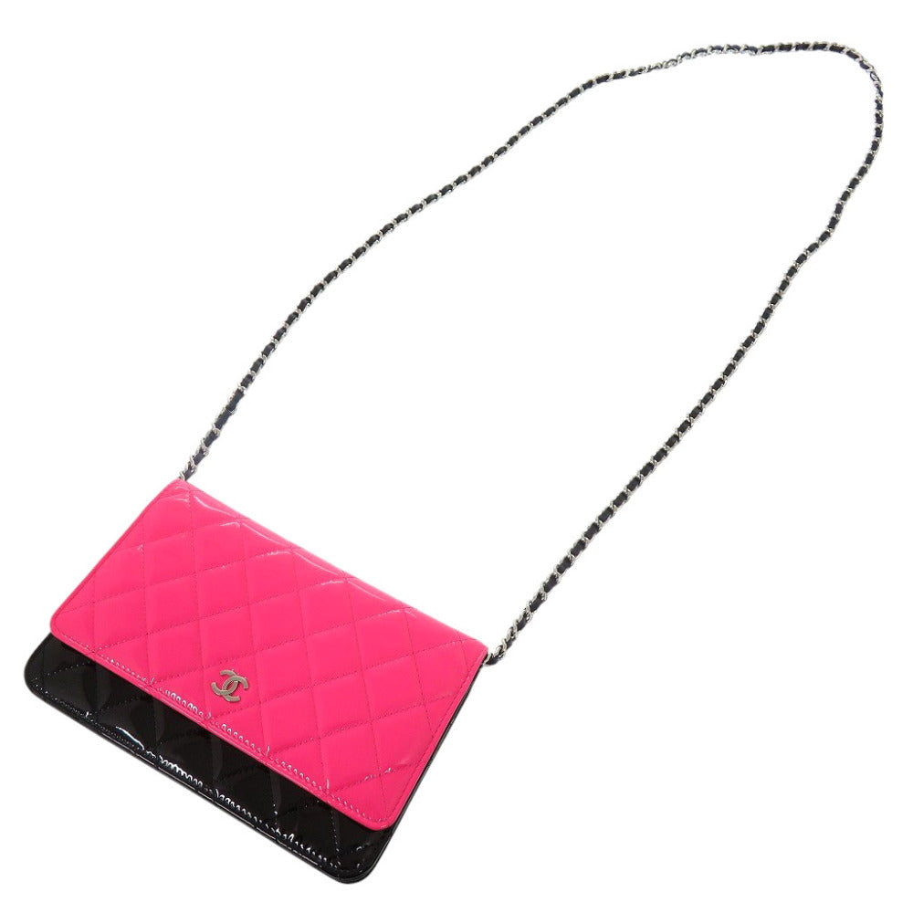 CHANEL Shoulder Bag Patent leather pink Matelasse Chain Wallet Bicolor COCO Mark