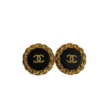 CHANEL Earring Gold Plated black