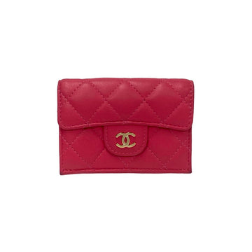 CHANEL Tri-fold wallet lambskin pink Matrasse