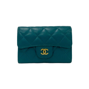 CHANEL Card Case Matt caviar skin green Matrasse