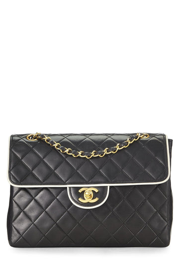 Chanel,  Black Quilted Lambskin Half Flap Small, Black