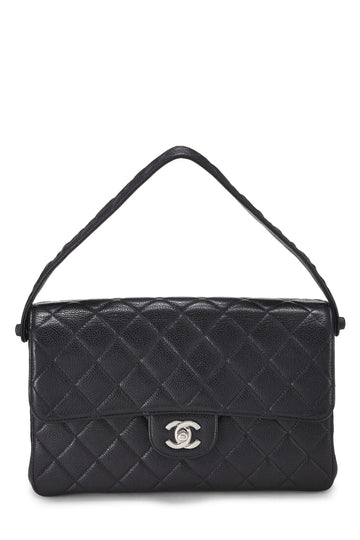 Chanel,  Black Quilted Caviar Double Sided Classic Flap Medium, Black