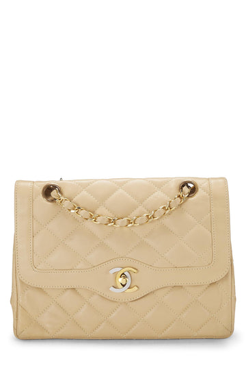Chanel,  Beige Quilted Lambskin Paris Limited Double Flap Small, Beige