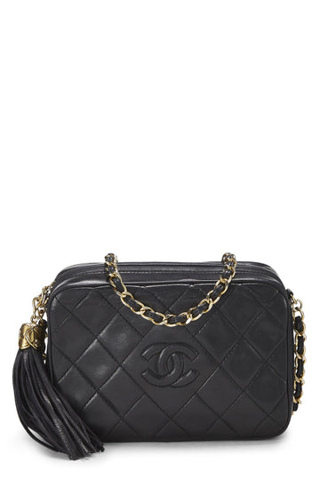 Chanel,  Black Lambskin Diamond CC Camera Bag Mini, Black