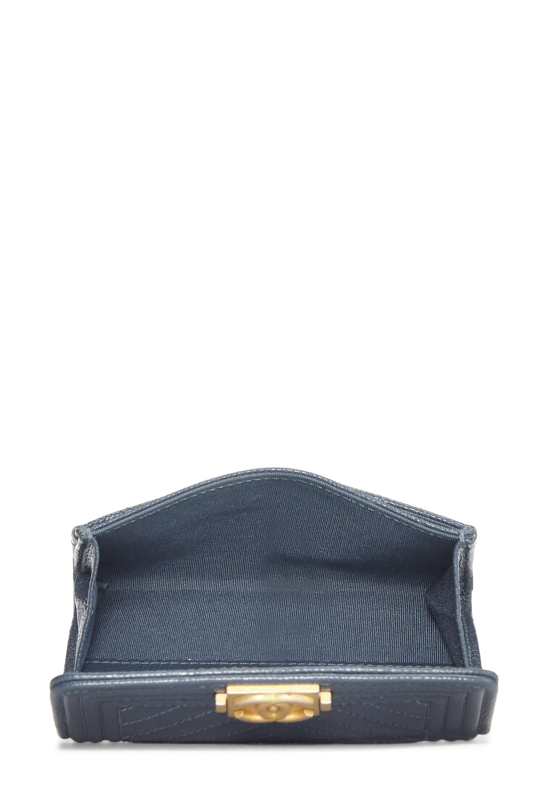 Chanel,  Blue Caviar Chevron Boy Coin Purse, Blue
