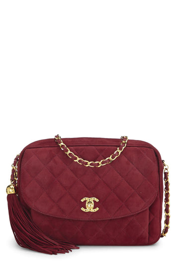 Chanel,  Red Quilted Suede Pocket Camera Bag Medium, Red