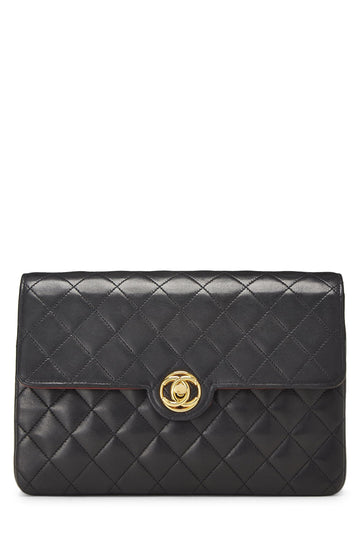 Chanel,  Black Quilted Lambskin Circle Lock Half Flap, Black