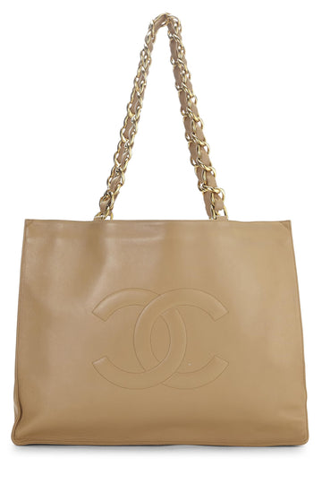 Chanel,  Beige Lambskin Flat Chain Handle Tote, Beige