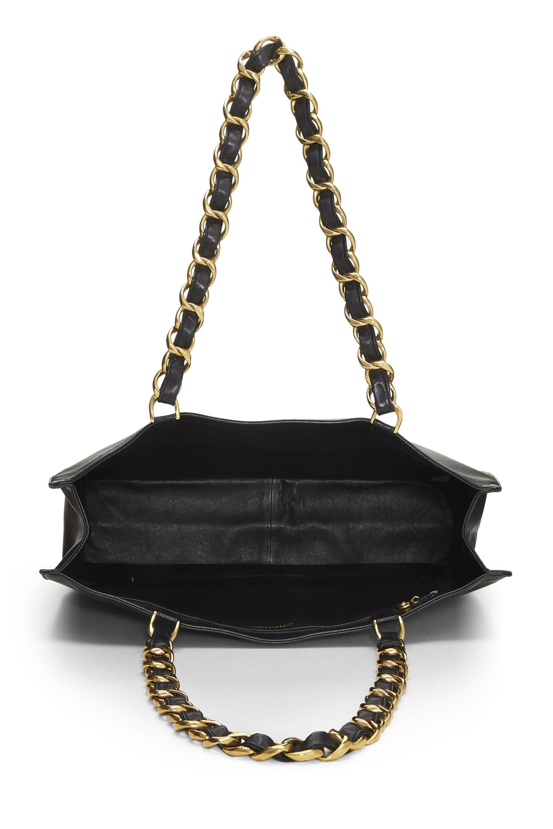 Chanel,  Black Lambskin Flat Chain Handle Tote Medium, Black