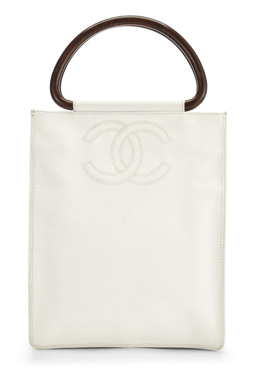 Chanel,  White Caviar Wooden Top Handle Bag, White