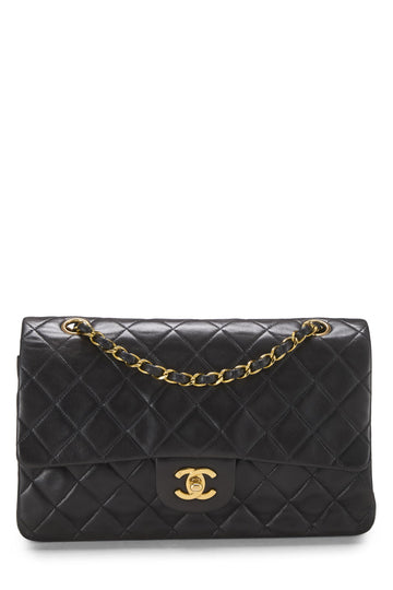 Chanel,  Black Quilted Lambskin Classic Double Flap Medium, Black
