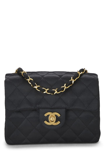 Chanel,  Black Quilted Satin Half Flap Mini, Black