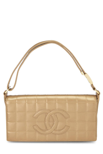 Chanel,  Gold Leather Chocolate Bar Shoulder Bag Medium, Gold
