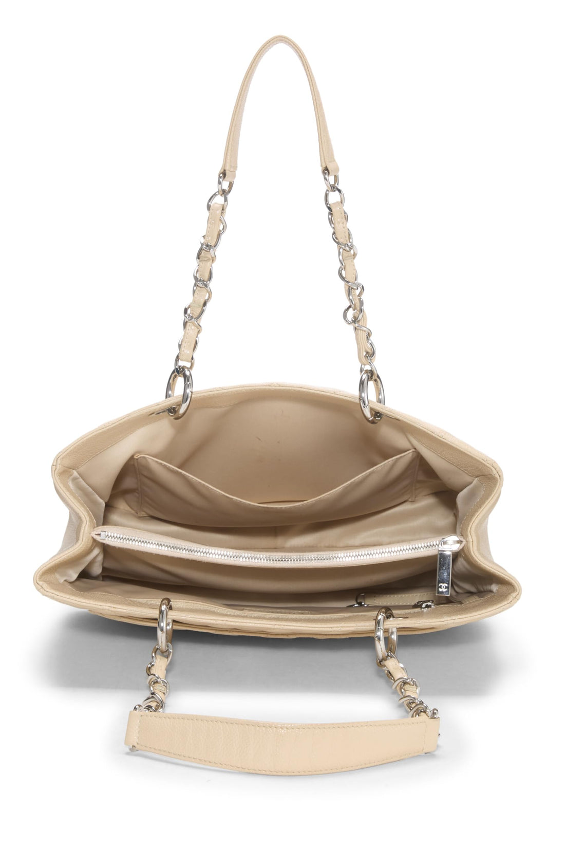 Chanel,  Beige Quilted Caviar Grand Shopping Tote (GST), Beige