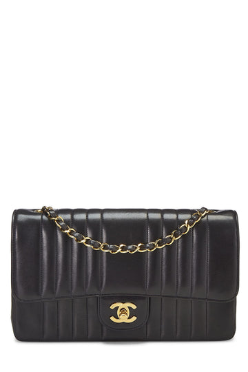 Chanel,  Black Vertical Lambskin Half Flap Medium, Black