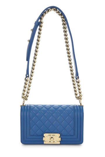 Chanel,  Blue Quilted Lambskin Boy Small, Blue