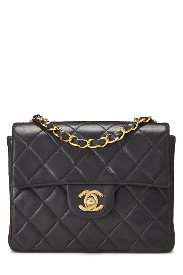 Chanel,  Black Quilted Lambskin Half Flap Mini, Black