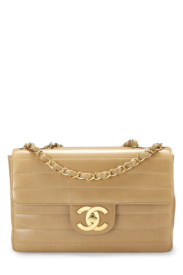 Chanel,  Beige Horizontal Lambskin Half Flap Jumbo, Beige