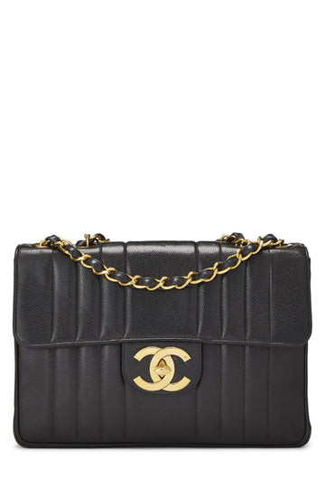 Chanel,  Black Caviar Vertical Half Flap Jumbo, Black