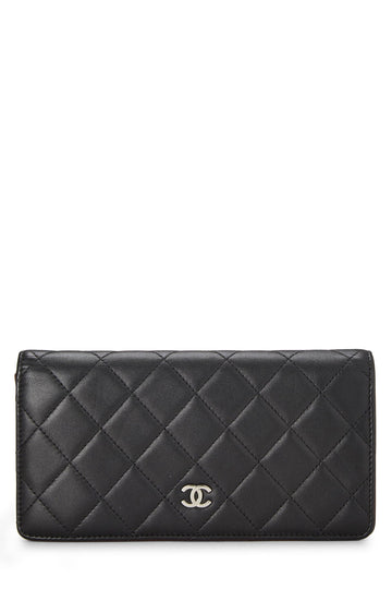 Chanel,  Black Quilted Lambskin Classic Long Flap Wallet, Black